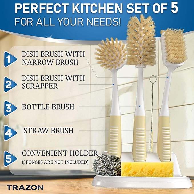 Dish Brush Set of 5 with Holder - Image 2