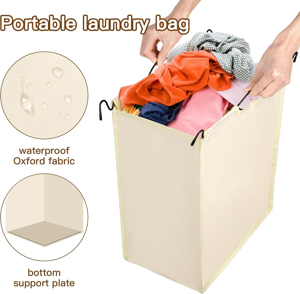 MYOYAY 3 Section Laundry Sorter with Garment Hanging Bar Rack Foldable Ironin...