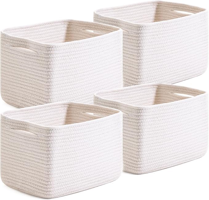 White Storage Baskets for Organizing, Woven Storage Baskets for Shelves by Unknown