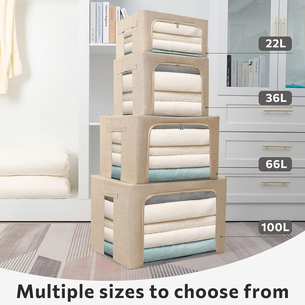 FHSQX 2 Pack Clear Window Storage Bins - Large Stackable Linen Fabric Storage...