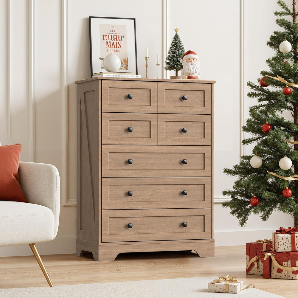 7 Drawers Tall Dressers for Bedroom, 44" Wood Chest of Drawers with Meta...
