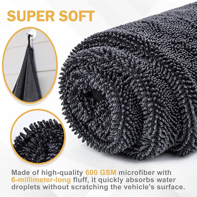 2-Pack Medium Size Microfiber Towels, 600GSM Ultra Absorbent Car Drying Towels - Image 5