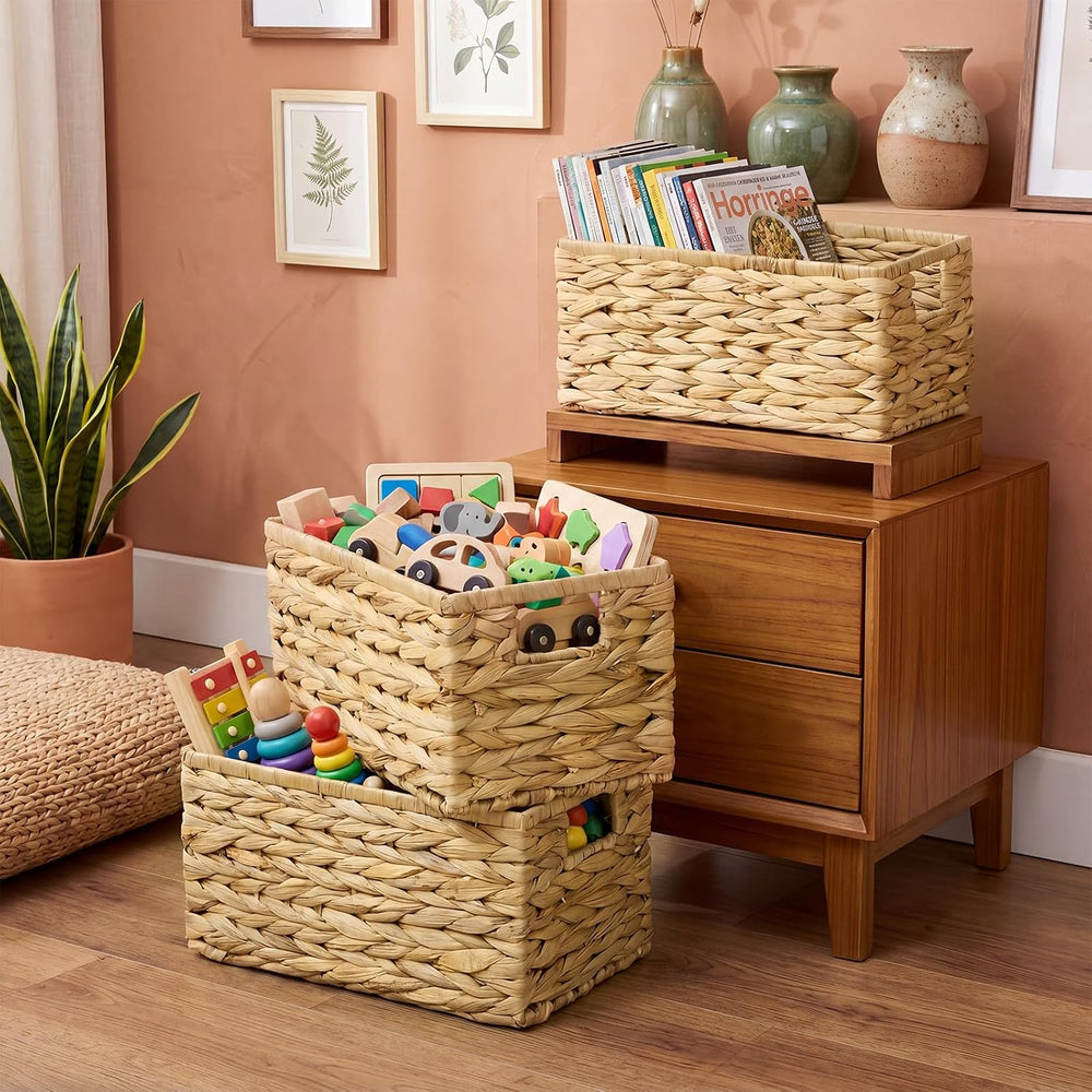 Suzile 3 Pack Wicker Storage Baskets, Water Hyacinth, M