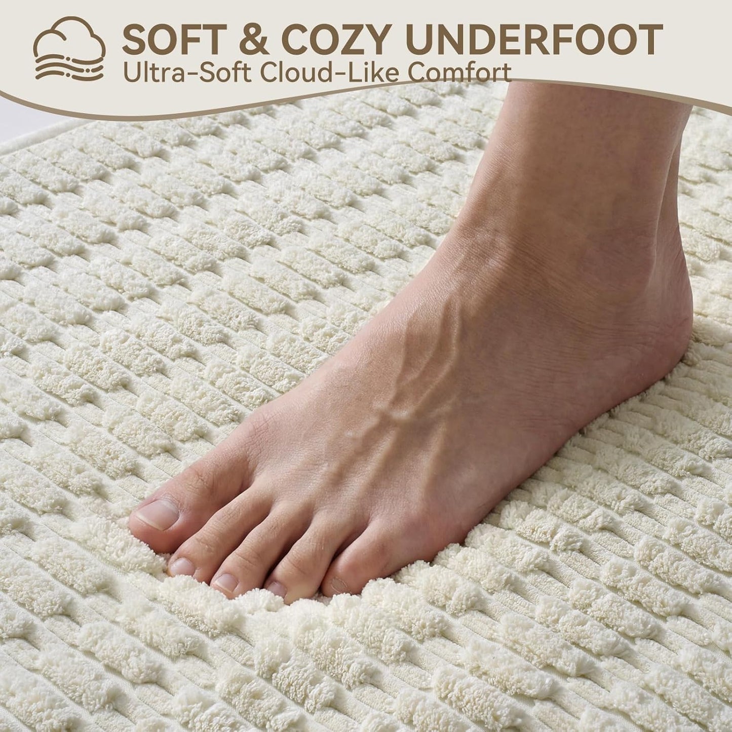 Non-Slip Bath Mat with Rubber Backing, Washable Thin Bath Mats for Bathroom Floor, Absorbent Bathroom Rugs, Quick Dry, Fits Under Door Beige 16x24