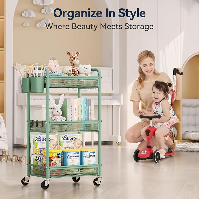 YASONIC 3 Tier Rolling Cart – Metal Utility Storage Cart - Image 8