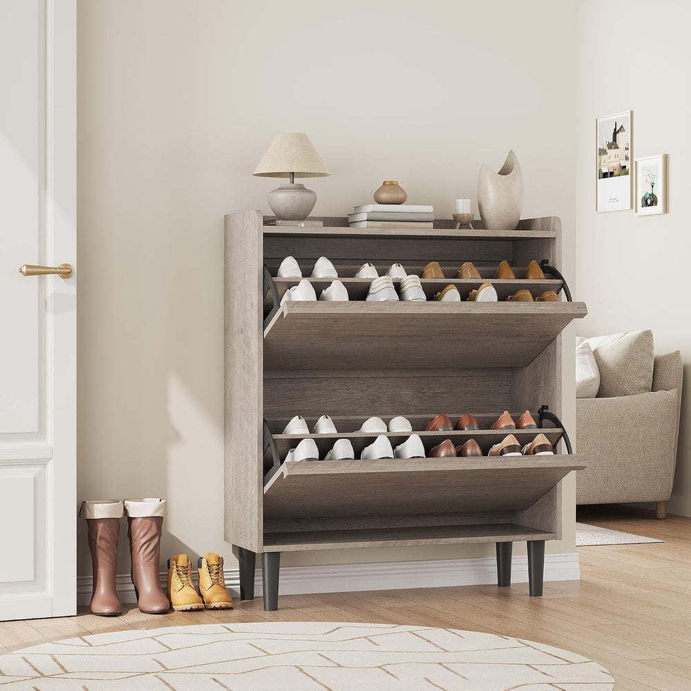 GarveeHome Shoe Cabinet with 2 Flip Drawers, Wooden Shoe Organizer Cabinet wi...