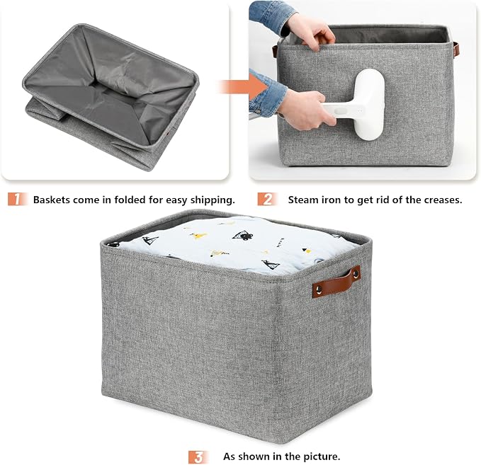 DULLEMELO Large Storage Baskets, 3 Pack Foldable Storage Baskets Bins - Image 7