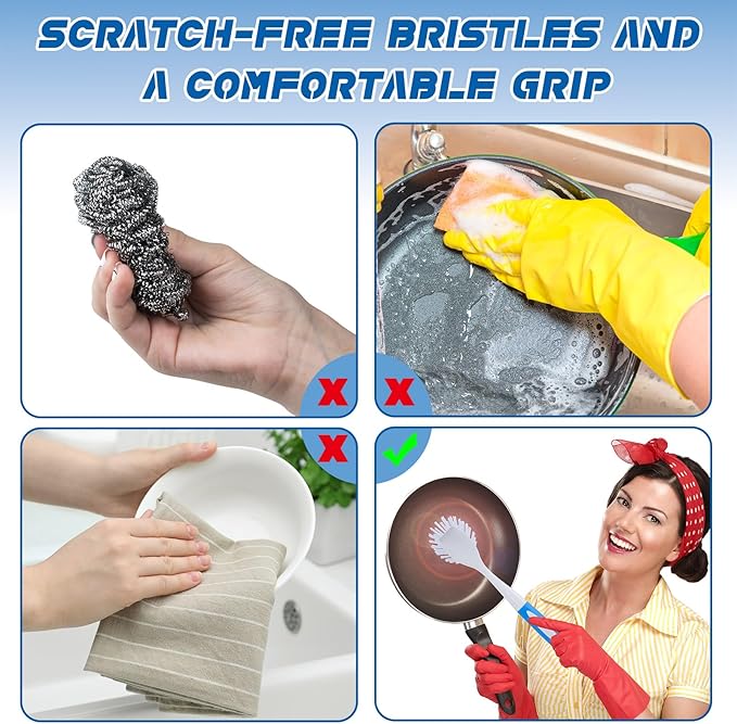Hsei 6 Pcs Blue Kitchen Scrub Dish Brush Bulk - Image 3