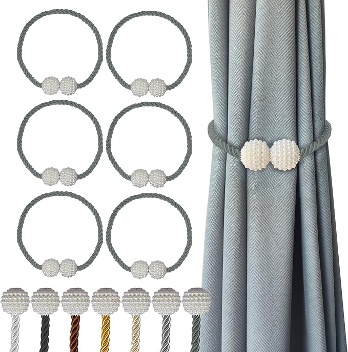 Hion Magnetic Curtain Tiebacks Gray Blue 6 Pack, Curtain Tiebacks Buckles by Hion