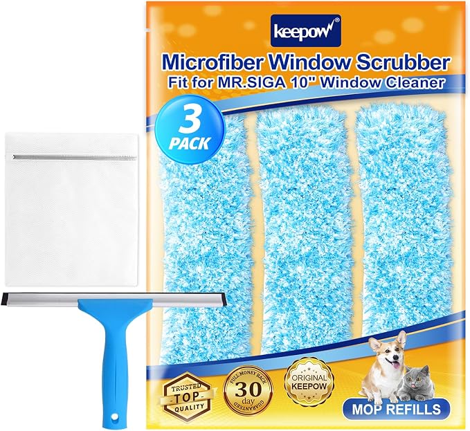 KEEPOW 10" Microfiber Window Scrubber Refill Replacement Compatible by KEEPOW