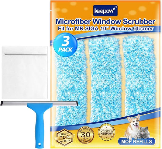 KEEPOW 10" Microfiber Window Scrubber Refill Replacement Compatible by KEEPOW