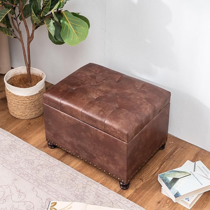 Joveco Leather Storage Ottoman, Foot Rest Stool - Image 8