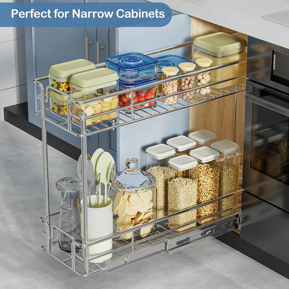 ROOMTEC Pull Out Spice Rack for Narrow Cabinet (5½" W X 21" D),2 Ti...