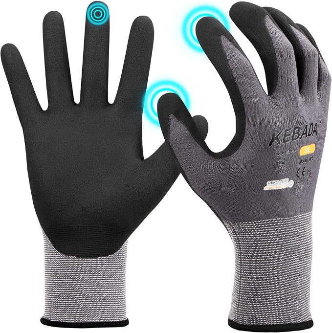 Kebada W2 Safety Work Gloves, Micro-Foam Nitrile Coated Gloves, Touchscreen by KEBADA