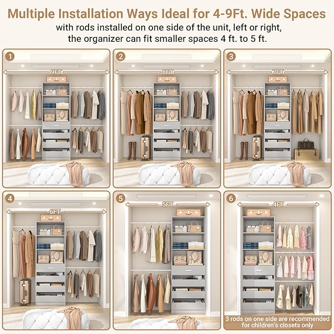 Aheaplus Closet System, 4-9Ft Closet Organizer - Image 4
