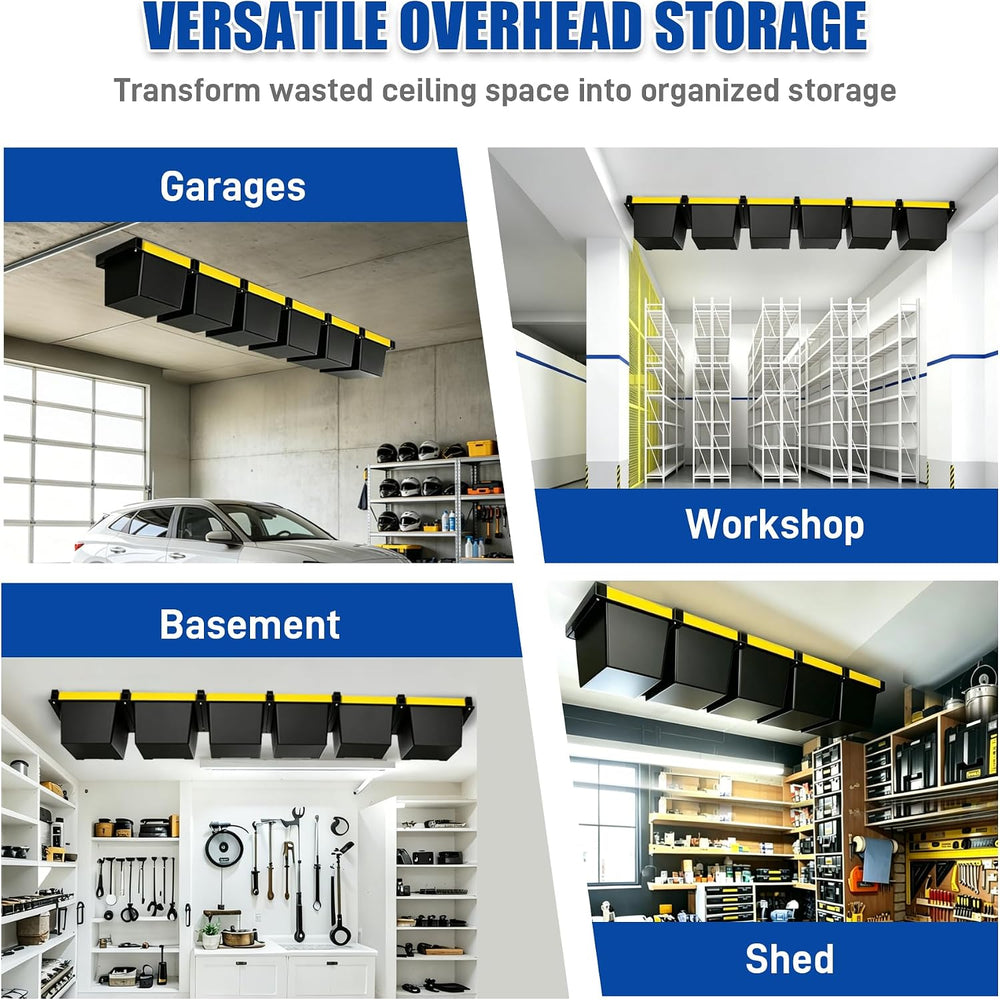 7 Pack Overhead Garage Storage Rack, Heavy Duty Ceiling Storage Rack for 6 Bi...