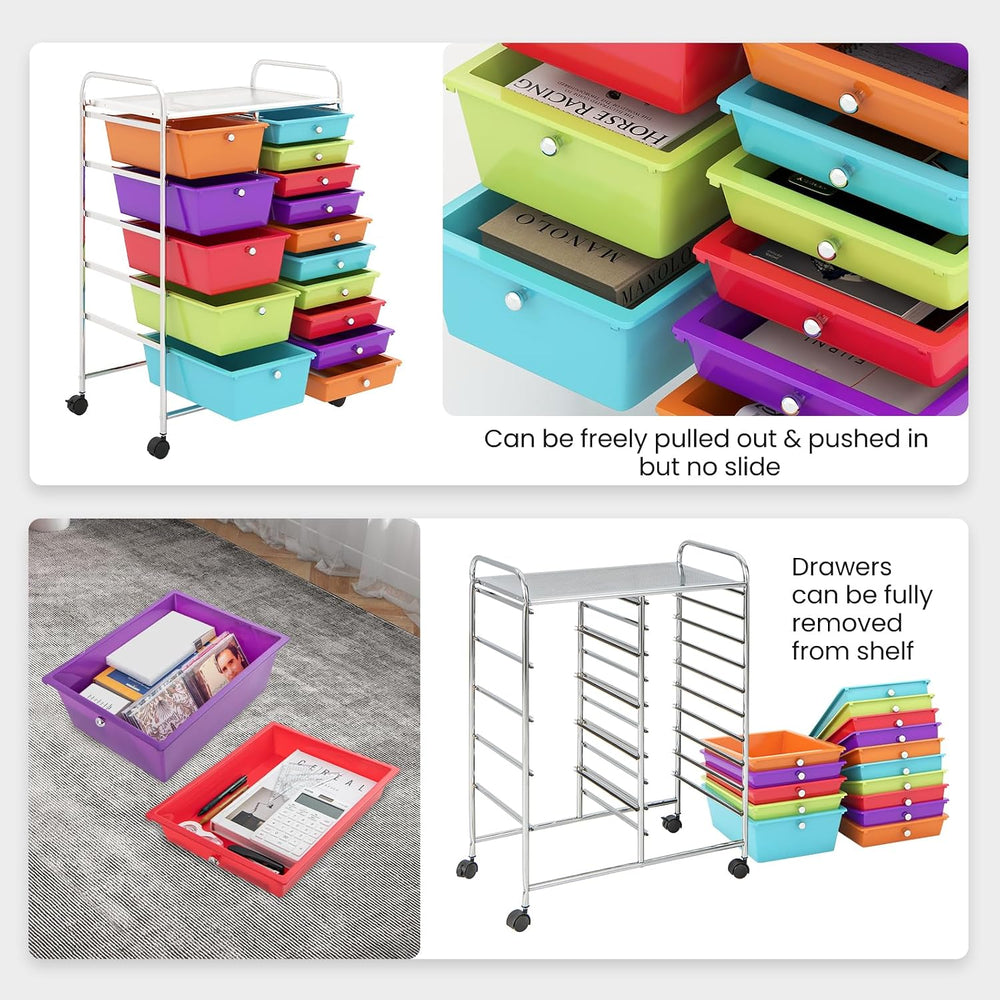 Giantex 15-Drawer Organizer Cart Office School Storage Cart Rolling Drawer Ca...