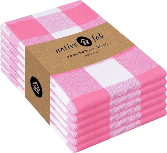 Native Fab Pink Checked Kitchen Towels 16"x26" by NativeFab