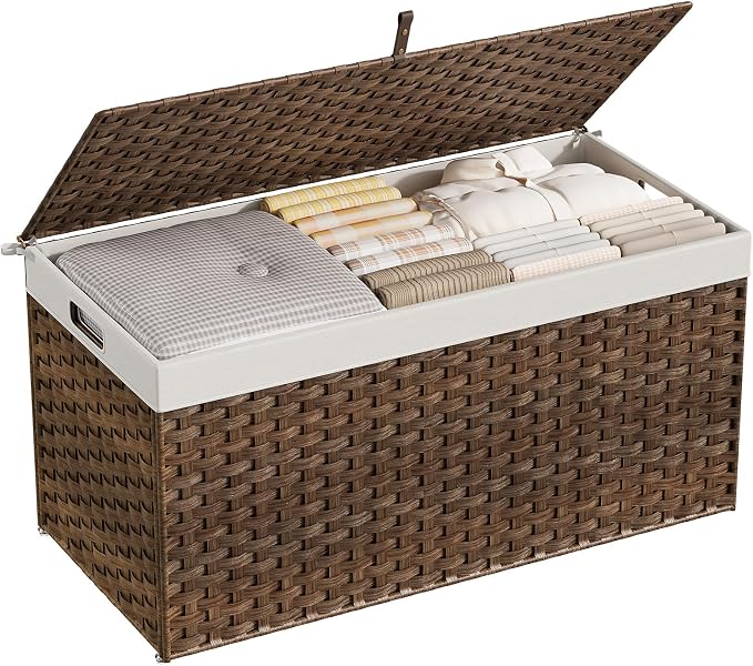 HOOBRO Storage Basket with Lid, 52.8 Gallon Wicker Basket, Handwoven Blanket - Image 7