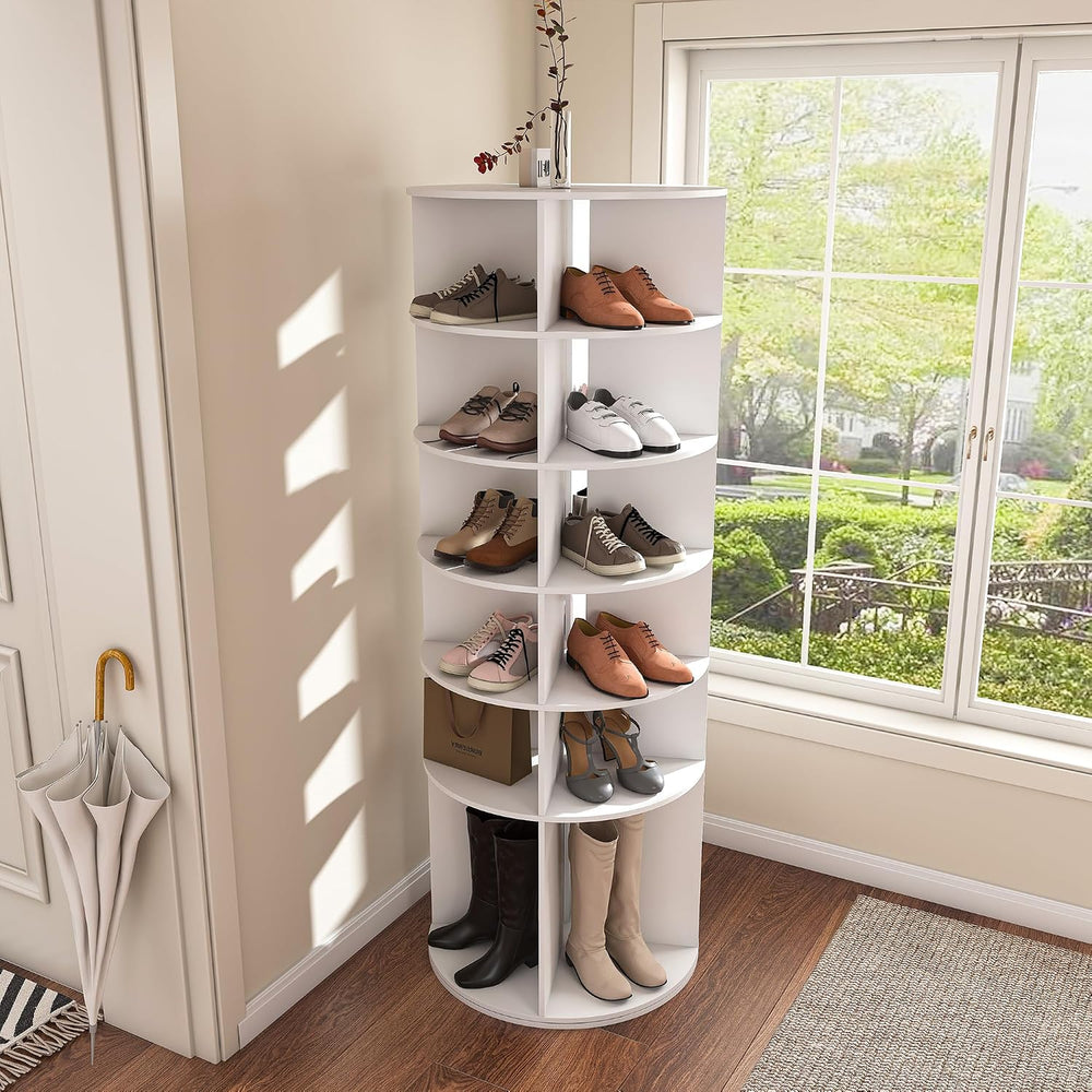 Runboll 6-Tier Rotating Shoe Rack Tower Spinning Shoe Display Lazy Susan Stor...
