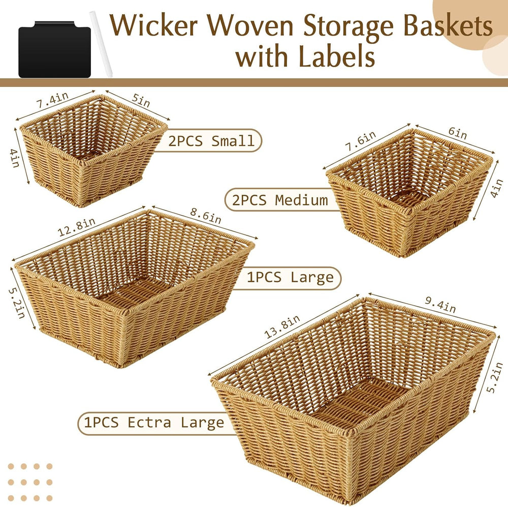 Marsui 6 Pcs Wicker Storage Baskets for Pantry Organization with Labels Handw...