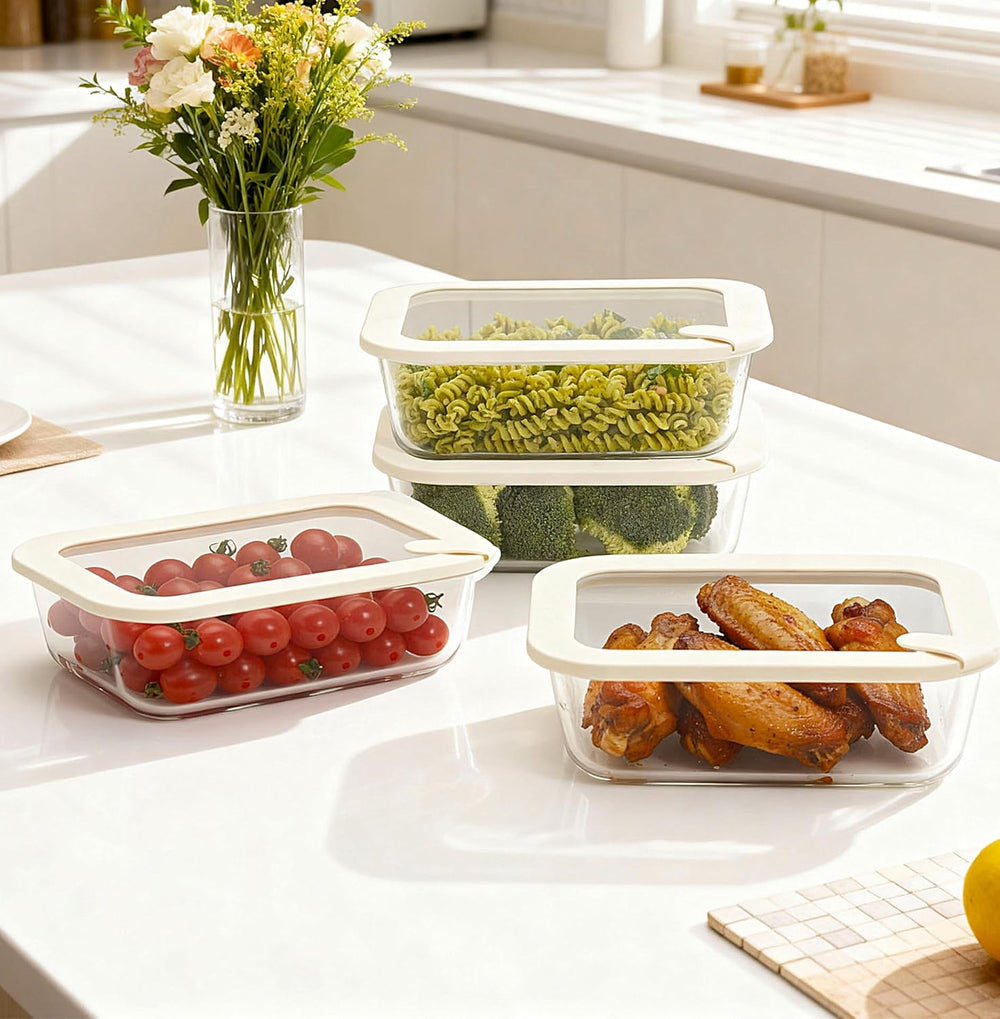 Urban Green Glass Food Storage Containers with Glass Lids, Microwave Safe Foo...