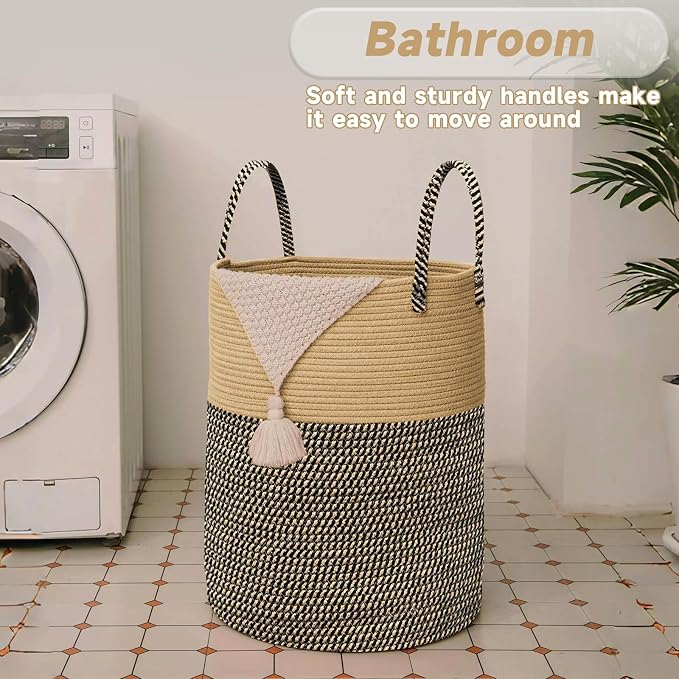 Large Woven Laundry Basket Hamper, 60L Cotton Rope Storage Bin - Image 5