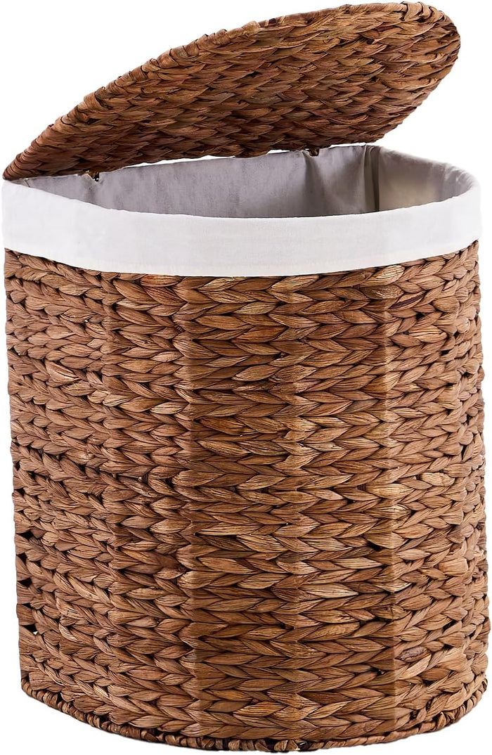 Half Moon Natural Water Hyacinth Laundry Hamper, 90L, Espresso