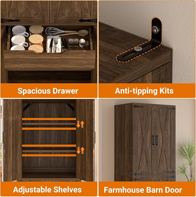 Unikito 71" Farmhouse Kitchen Pantry Storage Cabinet - Image 5