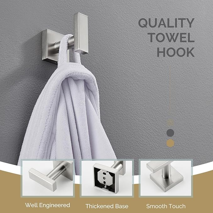 Angle Simple Bathroom Towel Hook, SUS304 Stainless Steel Single Shower Towel - Image 6
