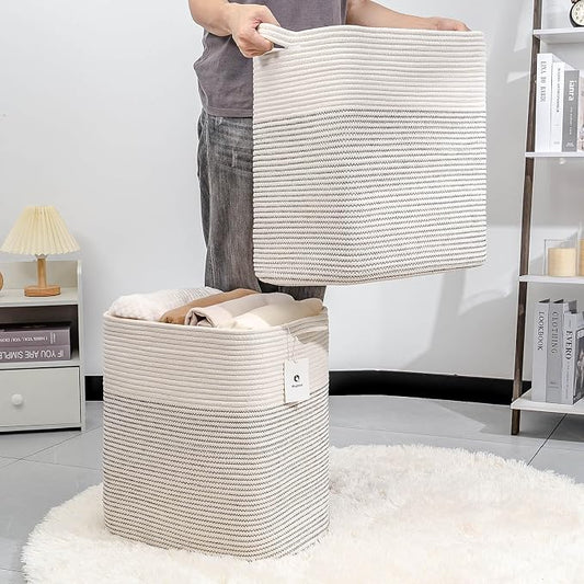 Storage Baskets for Clothes Fabric Cotton Rope Storage Basket bins - Image 2