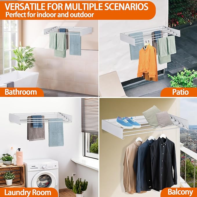 FOCHIER F Laundry Drying Rack Wall Mounted Clothes Drying Rack Collapsible - Image 7