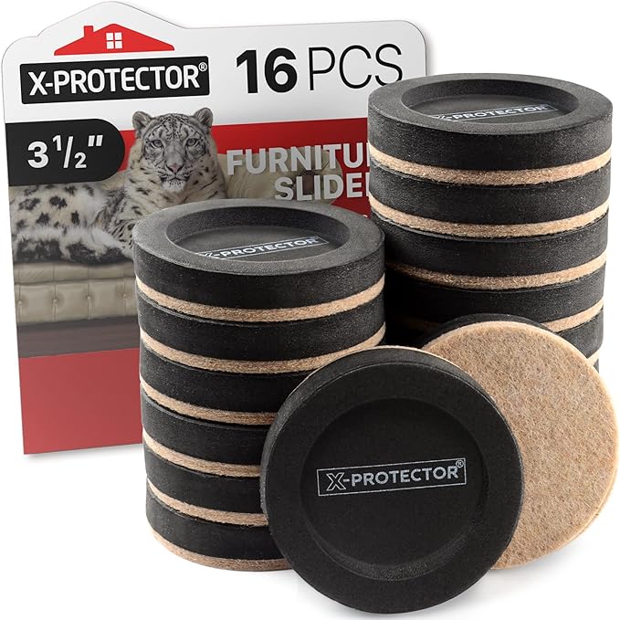 Felt Furniture Sliders for Hardwood Floors X-PROTECTOR 16 PCS 3 ½” by X-Protector