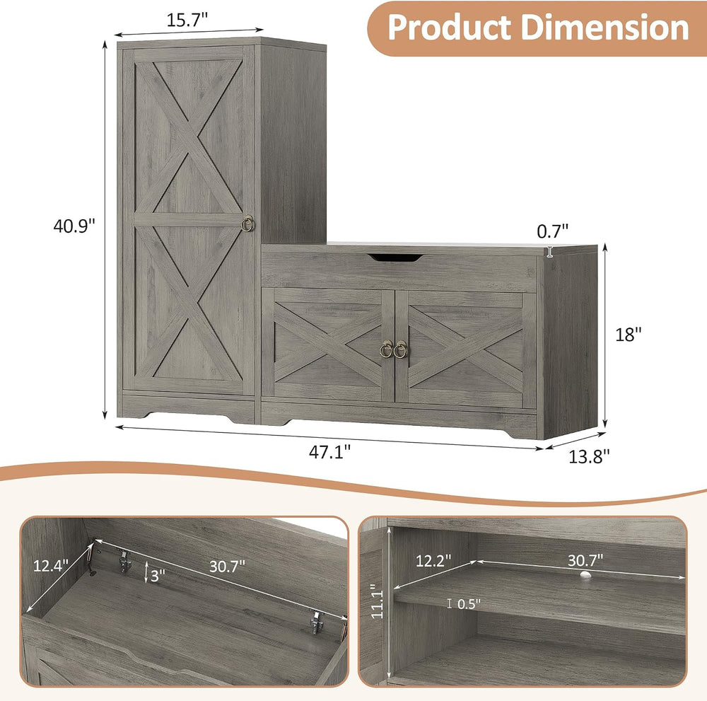 47'' Shoe Storage Bench, 7-Tier Storage Bench, L-Shaped Entryway Benc...