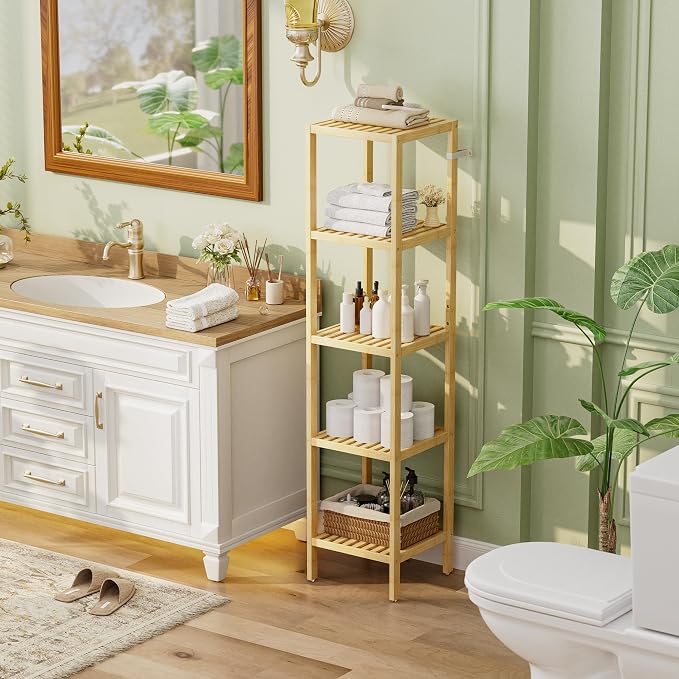 SMIBUY Bathroom Storage Shelf, 5-Tier Bamboo Rack Organizer - Image 8