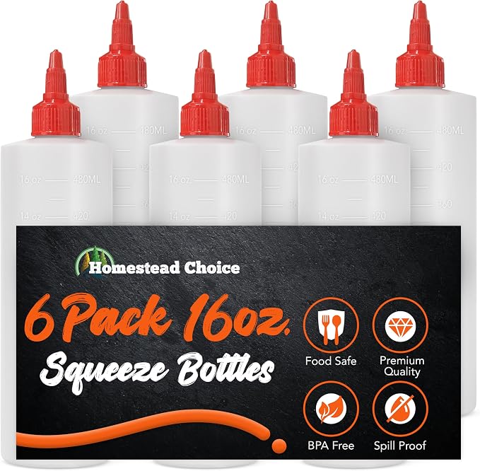 6-pack Plastic Squeeze Bottles for Sauces - 16oz Condiment Squeeze Bottles for - Image 7