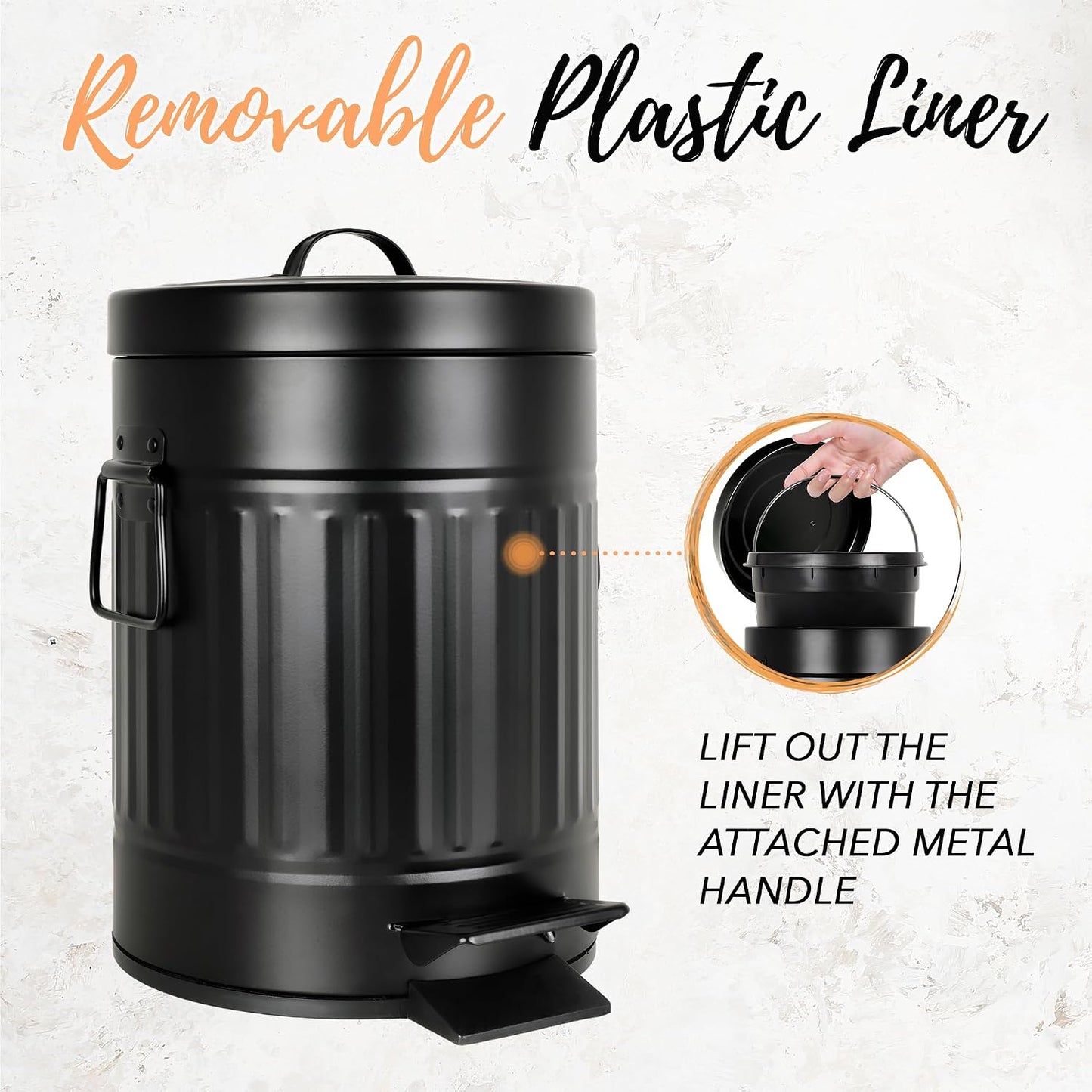 Autumn Alley Matte Black Farmhouse Bathroom Set – 5-Piece Hardware Kit with Towel Ring, TP Holder, Hooks & Metal Step Trash Can with Lid for Rustic, Modern Bathroom Décor