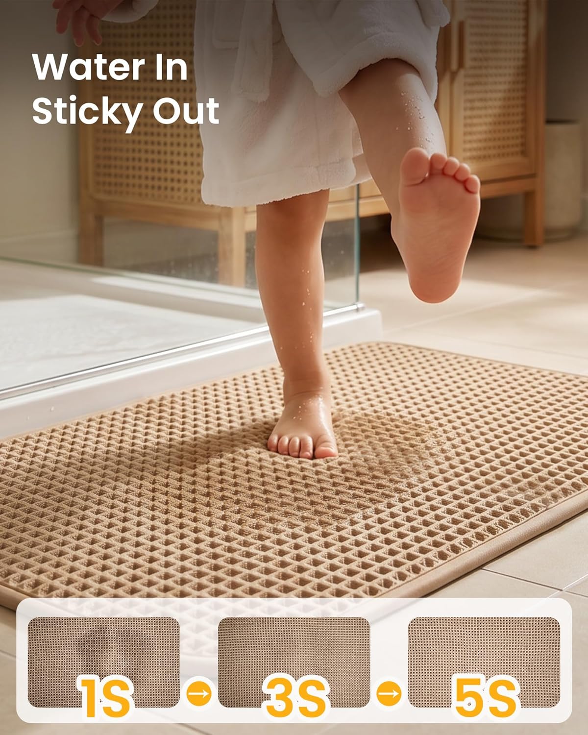 Furicher Upgraded Non Slip Waffle Bath Mat, Super Absorbent Bathroom Rugs, 20x30 inch Boho Decor Kitchen Rug, Soft & Machine Washable Bathroom Floor Mat for Tub, Sink, Vanity, Entryway (Brown)