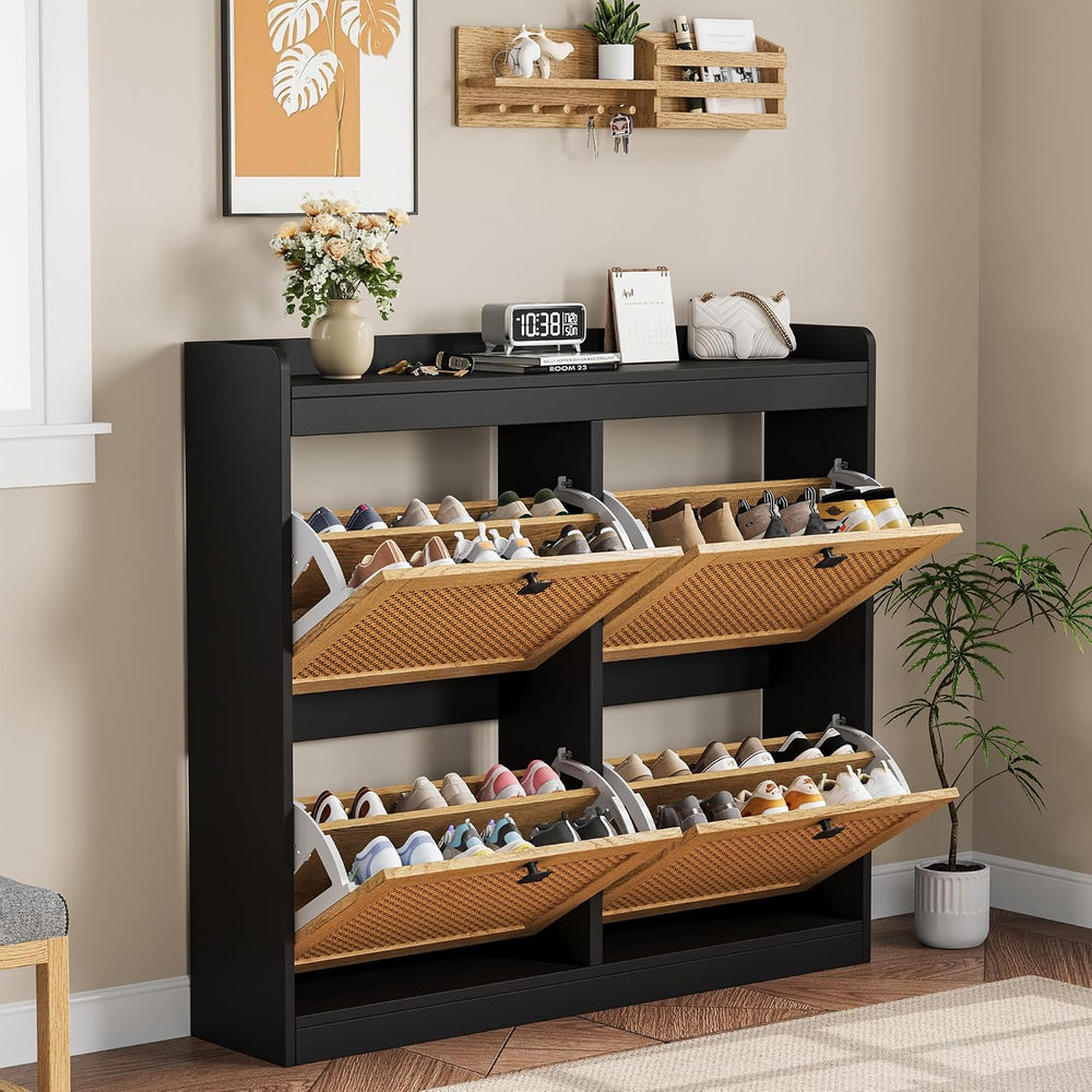 Garvee Shoe Storage Cabinet with 4 Deep Flip Drawers, Wood Shoe Cabinet with ...