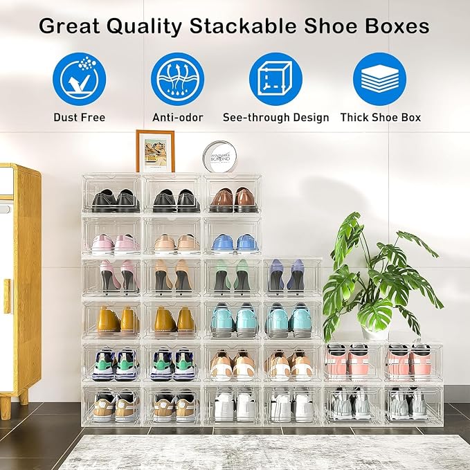 Mitees 10 Pack XX Large Thicken Sturdy Hard Plastic Clear Stackable Shoe - Image 2