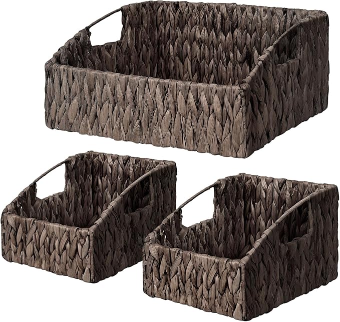 Ollieroo Natural Water Hyacinth Storage Baskets, Handwoven Wicker Storage Bins by Ollieroo