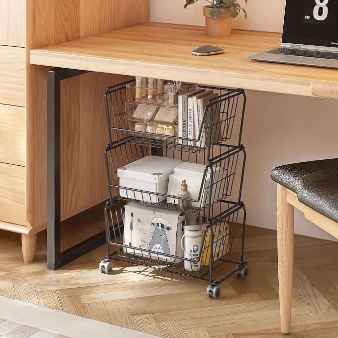 PUSDON Stackable Metal Storage Carts, Dual Use Shelf - Image 7