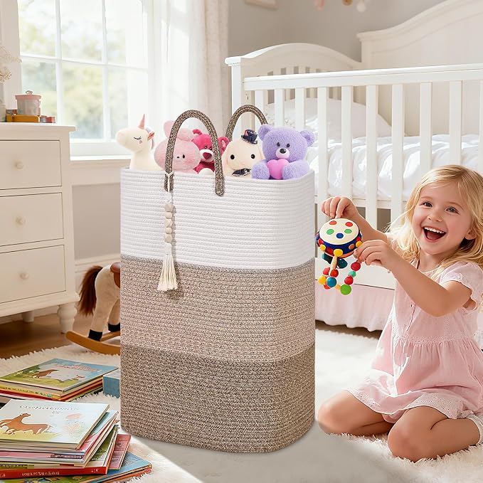 Woven Laundry Basket for Clothes, 65 L Large Rectangle Laundry Hampers - Image 4