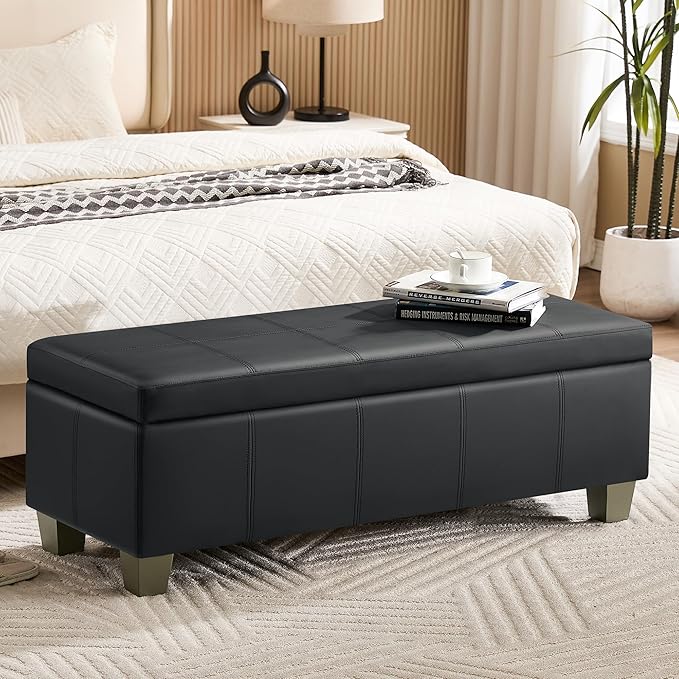 51" Faux Leather Storage Ottoman, Stitch Tufted Rectangle Upholstered End of by WUTUTUEE