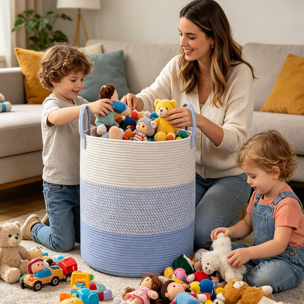 105L Extra Large Laundry Basket, Clothes Hamper with Handles- Blue