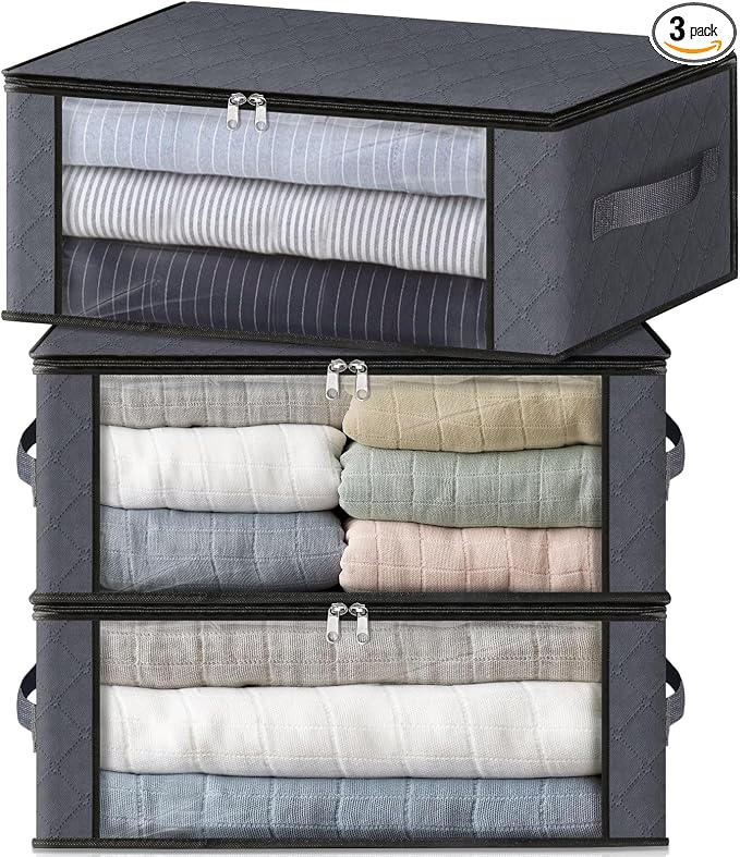 HomeHacks Storage 3-Pack Clothes Organizer Storage Bags Foldable Storage Box by HomeHacks