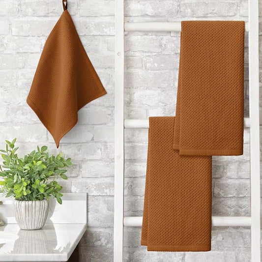 Artoid Mode 100% Cotton Caramel Waffle Weave Kitchen Dish Cloths, 13x28 Inch - Image 2