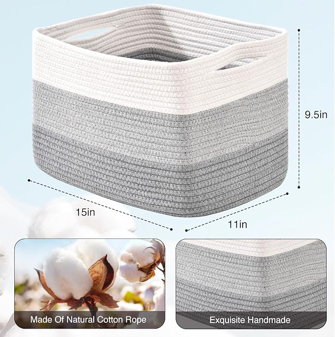 Storage Baskets for Organizing Shelves, Woven Cotton Rope Baskets for Storage - Image 3