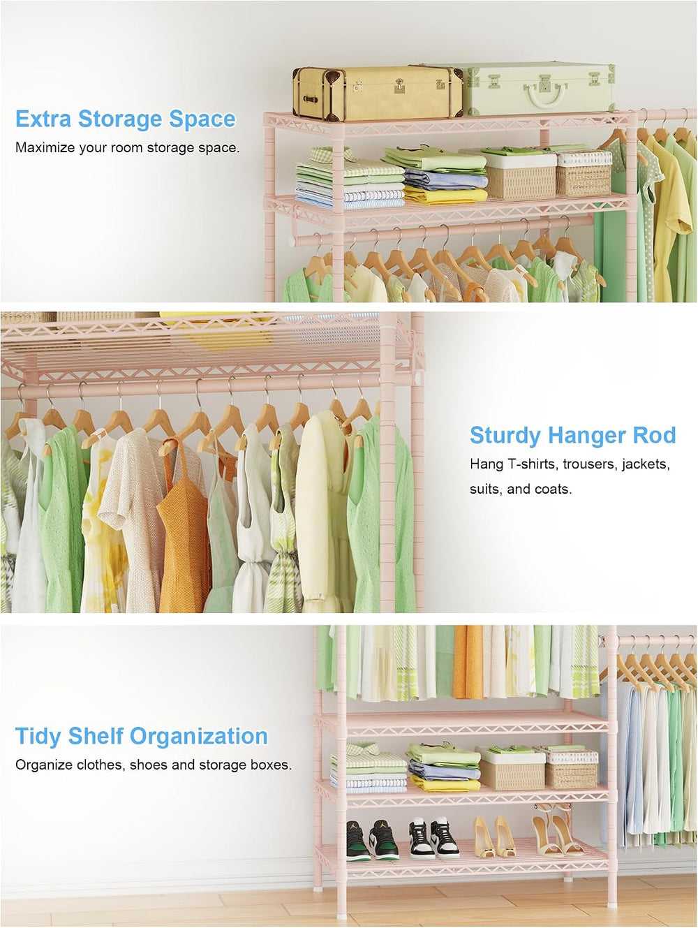 Ulif E11 Heavy-Duty Closet Garment Rack, Metal Clothes Rack, Load 1034lbs