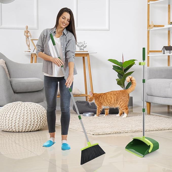 Broom and Dustpan Set, 52-in Long Adjustable Handle Broom Dustpan Combo - Image 7